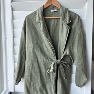 Lara G Women’s Tie Wrap olive Green Linen cotton Cardigan Made in Italy Large